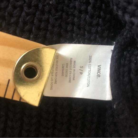Vince Black Ribbed V-Neck 100% Cotton Long Sleeve Size Small Sweater - Picture 6 of 10